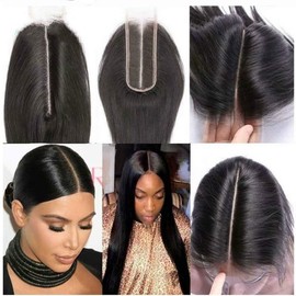 Brazilian 2x6 Lace Closure Straight 100% Human Hair Middle Part Straight HD Transparent Lace Closure Remy Hair Kim K Closure with Baby Hair(18 inch)