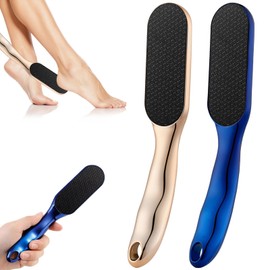 2 Pcs Nano Glass Foot Files, Long-Handled Foot Scrubbers, Hard Skin Removers with Non-Slip Ergonomic Handle, Foot Care Tools with Black Sanding Surface, Includes Hooks for Men and Women