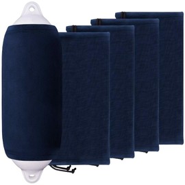 XMK Boat Fender Covers 10" x 26" Fender Covers Marine Boat Bumper Sleeves for Twin Eye & Center Rope Tube Style Fenders, Navy Blue, 4-Pack, Polyester (Boat Fender Not Included)