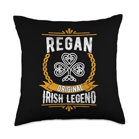 Regan Irish Legend Vintage Shamrock Family Name Throw Pillow