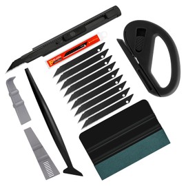 EHDIS Pack of 7 Foiling Tool, Car Foiling Set, Vinyl Wraps Tool, Window Tinting Vinyl Wrap Tools, Felt Squeegee Cutter Knife with 10 Blades Squeegee for Car Wrapping Film (Black)