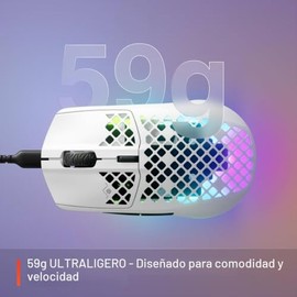 SteelSeries Aerox 3 - Mouse para Juegos Holey RGB - Diseño Ultraligero Resistente al Agua - Sensor óptico de núcleo TrueMove de 8.500 dpi - Nieve