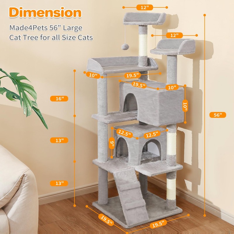 Made4Pets Cat Tree Tower 56in Cat Tower for Indoor Cats