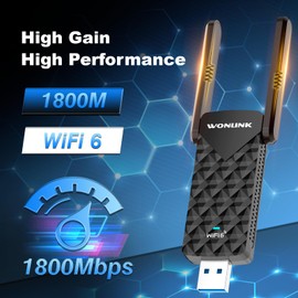 WONLINK 1800Mbps USB WiFi Adapter, WiFi 6 Adapter USB 3.0 WiFi Dongle Dual Band 5G/2.4G, High Gain Wireless WiFi Adapter for PC/Laptop, Supports Window10/11, WPA3, with Dual 5dBi Antennas