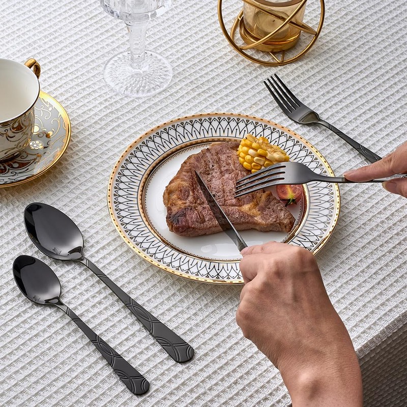GoGeiLi 40-Piece Black Flatware Set, Stainless Steel Cutlery Set Service