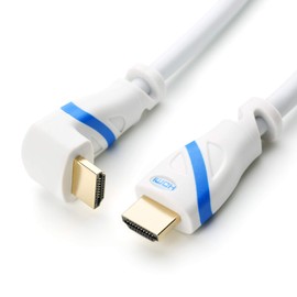 HDMI 2.0 Cable | 2 m | White/Blue | Angled | Right Angle | 90 Degree | 3D Ready | 4K/60Hz | UHD | 1080p | 2160p | Ethernet