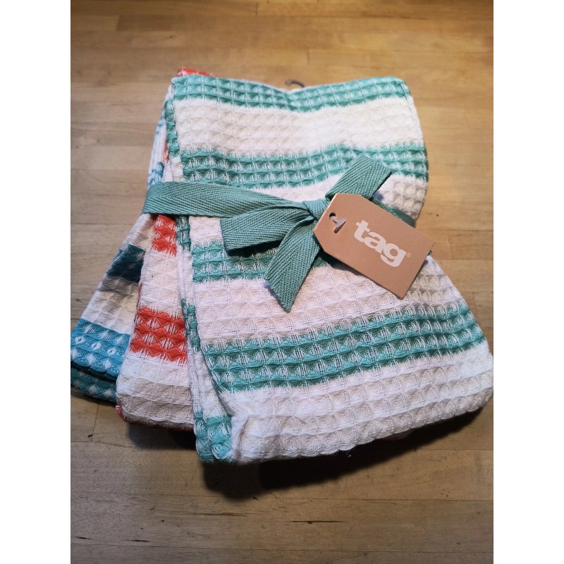 TAG 100% Cotton Waffle Weave Striped Kitchen Dish Towel Gift