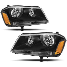Reinko Headlight Assembly Compatible With 2008-2014 Dodge Avenger Black Housing Amber Corner