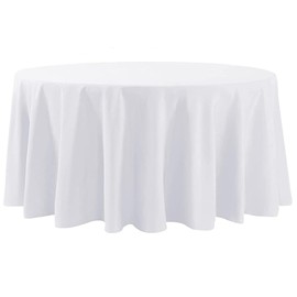 Aocoz Round Tablecloth 132 Inch White Tablecloths Washable Decorative Linen Polyester Table Clothes Cover for Dining Table Banquets Buffet Parties and Wedding