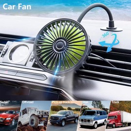 YinDxierxv Car Fan,Dual Head USB Fans for Car, USB Powered Car Seat Fan, 360° Rotatable & 3 Strong Wind 12V Table Fans Adjustable for Vehicles SUV RV (Single-head Black)