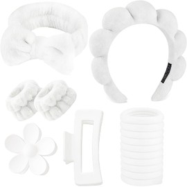 Set de 16 Piezas con Diademas Skincare, Diademas para Lavarse la Cara, Ajuste Suave para Spa, Ducha, Maquillaje y Mascarillas, Regalo Práctico y Lindo para Mujeres (Blanco)