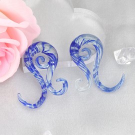 Qmcandy 2pcs Glass Spiral Ear Plugs Tapers Plugs Twist Stretchers Earrings Piercing Gauges 00g, Clear Blue