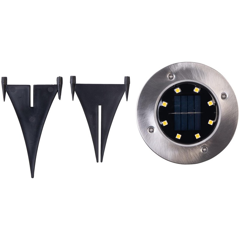 Lunartec 12er-Set Akku-Solar-Bodenleuchten, Edelstahlgehäuse, 8 LEDs, wamweiß