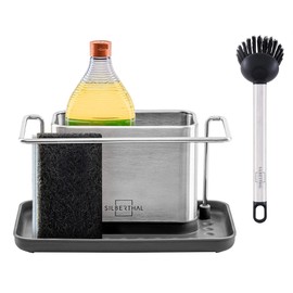 SILBERTHAL Sink Organizer - Stainless Steel - For Dishwashing Liquid and Sponges - Kitchen Organization
