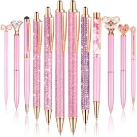 12 Pcs Diamond Pens Metal Liquid Sand Glitter Cute Ballpoint Pen Set Girly Crystal Pen Women Ballpoint Pen Black Ink Ball Point Pen Gift for Women Office Supplies School Wedding Party Desk (Pink)