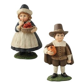 Bethany Lowe 2-Pc Thanksgiving Pilgrim Children Figurines  ~~ FREE SHIPPING ~~