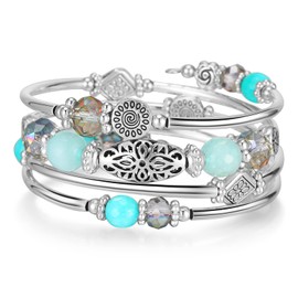 Pulseras apilables con cuentas para mujer, pulsera bohemia de plata, joyería de moda en capas, regalos para ella, ágata
