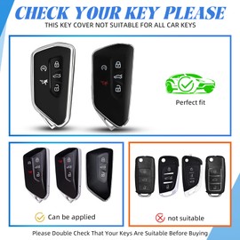 Mild East for Volkswagen Key Fob Cover, Soft TPU Full Protection Key Fob Case Compatible with VW Golf GTI Skoda Octavia ID3 ID4 MK8, 5 Buttons (Silver-Black)