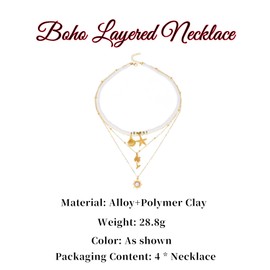 GAUEIOUR Boho Ocean Layered Necklace,Summer Surfing Starfish Shell Coconut Tree Sun Necklace Set, Women's Layered Alloy Necklace, Beach Vacation Surfer Jewelry (Necklace * 4)