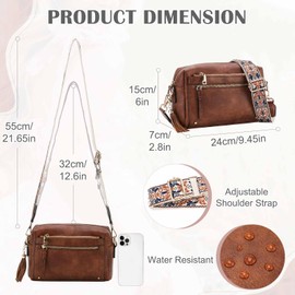Kasgo Crossbody Bag for Women, Vegan Leather Shoulder Bag Small Ladies Crossover Handbag Purse with Guitar Strap for Travel Work Daily,Brown