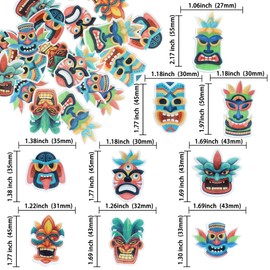 Ephlyn 54Pcs Edible Tiki Tribal Masks Cupcake Toppers Wafer Paper Hawaiian Tropical Tiki Totem Cupcake Picks Summer Aloha Birthday Cupcake Decorations Party Supplies Multicolor