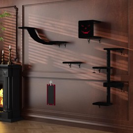 COZIWOW Cat Wall Shelves, Wall-Mounted Cat Climber Set of 5, Floating Cat Perches, Hanging Cat Beds, Modern Cat Furniture for Large Cats or Kitty (Gothic)