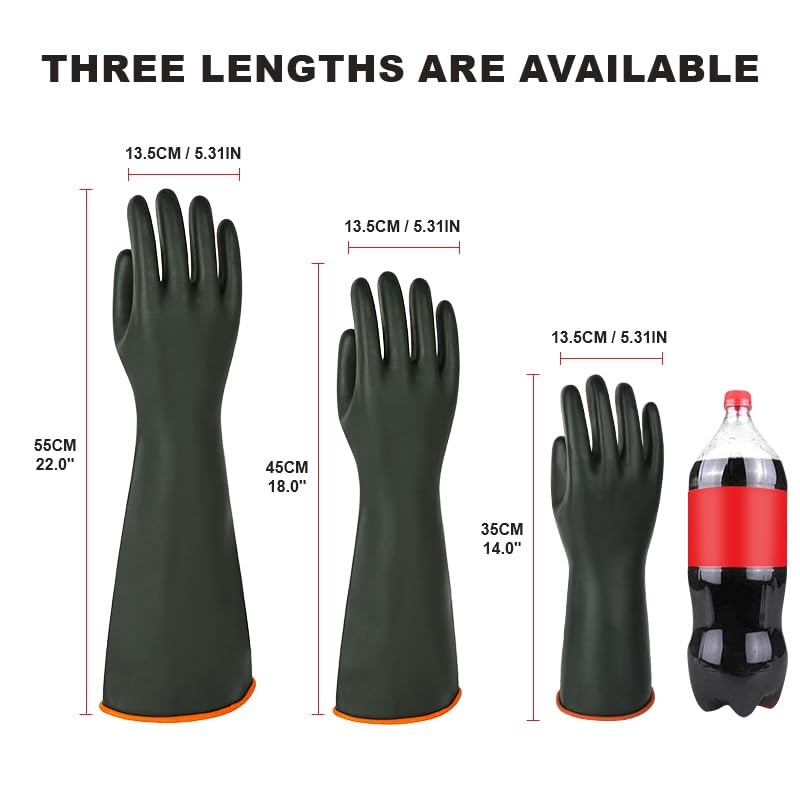 Heavy-Duty Latex Chemical Resistant Gloves - Reusable Long Rubber Dishwashing