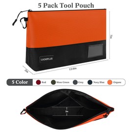 LUCKIPLUS Tool Pouch Zipper Bag with Carabiner 5 Pack, Heavy Duty Small Tool Bags, Multipurpose Zippered Storage Pouches Utility Mini Tools Organizer Baggies for Men Tool Organization