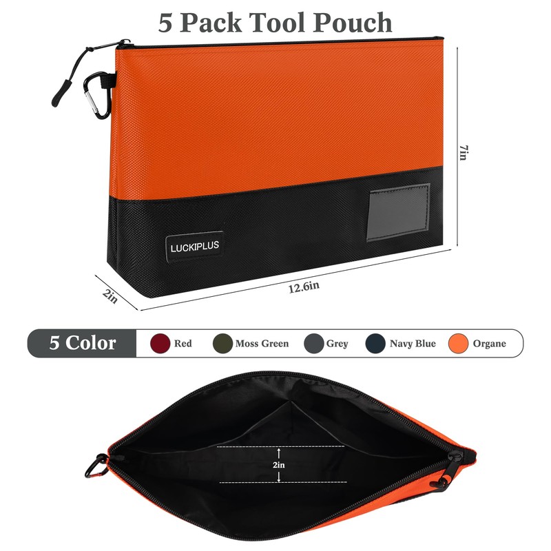 LUCKIPLUS Tool Pouch Zipper Bag with Carabiner 5 Pack, Heavy