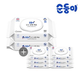 Sundungi biodegradable tissue disinfection sterilizing tissue cap type 60 sheets 2 packs + portable cap type 20 sheets 6 packs/2ST+6 / 순둥이  생분해물티슈 소독 살균티슈 캡형 60매 2팩+휴대 캡형 20매 6팩/2ST+6