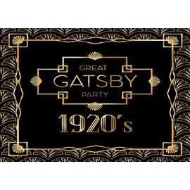 CORFOTO Fabric 9x6ft Gatsby Backdrop Photography Background for Birthday Party Decoration Black Gold Pattern Retro 1920s Roaring Holiday Celebration Prom Banner Dining Room Wall Hanging Props