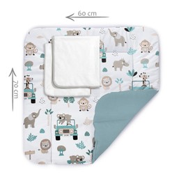 Balbina Cotton Changing Table Mat, Washable Mat for Swaddling, Changing Mat with Interchangeable Terry Cloth Cover, Durable and Robust, 70 x 60 cm, Cars in the Zoo