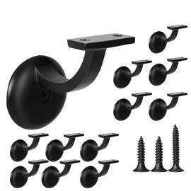 HOMOTEK 12 Pack Railing Stair Handrail Brackets for Handrail Indoor, 3" Hand Rail Brackets for Stair Railing with Screws, Stair Support for Home Buildings, Stairways Handrail, Aluminum, Black