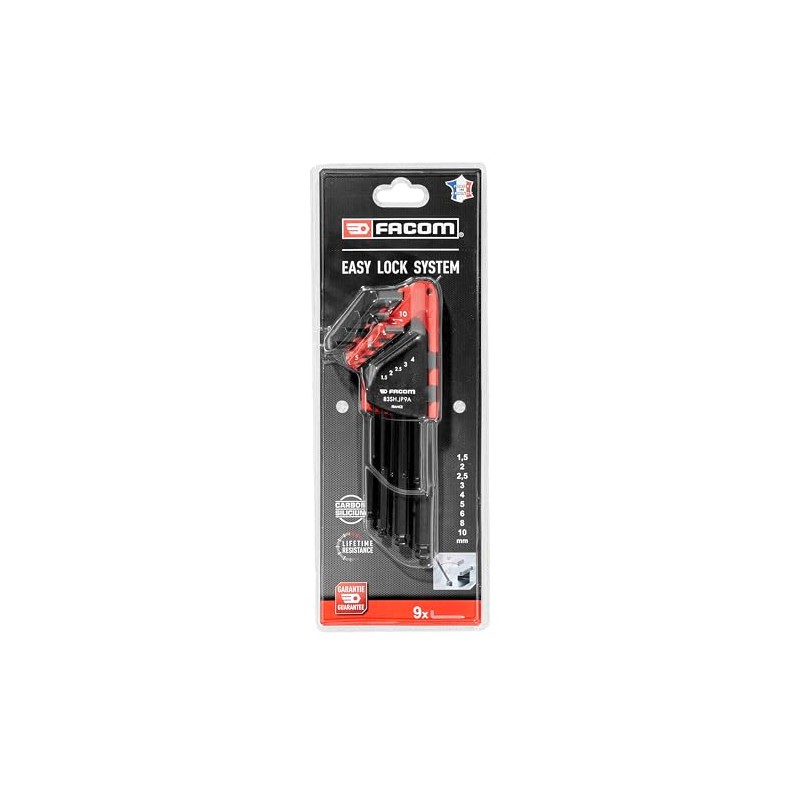 Facom 83SH.JP9A Long Sphere Metric Hexagon Key Set, 1.5mm-8mm, 9