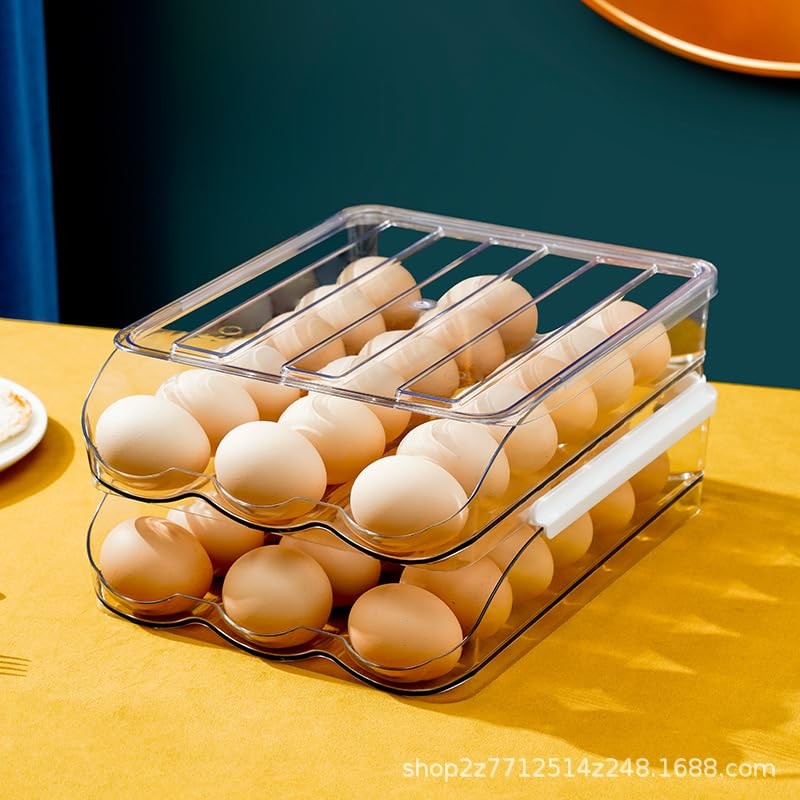 NoSunset Egg Holder for Fridge, Automatic Rolling Egg Organizer for