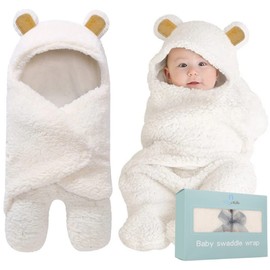 BlueMello Baby Bear Swaddle Blanket | Ultra-Soft Plush Essential for Infant 0-6 Months | Receiving Swaddling Wrap White | Ideal Newborn Registry and Toddler Accessories | Perfect Baby Boy Shower Gift