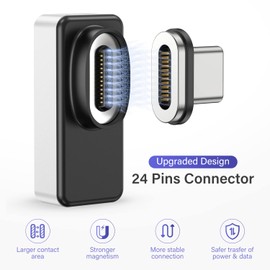 Adaptador magnético USB C de 24 pines, conector tipo C compatible con PD de 140 W, transferencia de datos USB 4.0 de 40 Gb/s y salida de video de 8 K 60 Hz con 2 conectores magnéticos para cubierta de