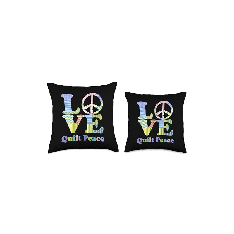 Cute Colorful Patchwork Peace Love Design Throw Pillow