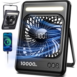 10000mAh Portable Travel Fan with LED Lantern, Rechargeable Quiet Desk Fan for Cruise Camping Office Bedroom, 5 Speeds and Timer