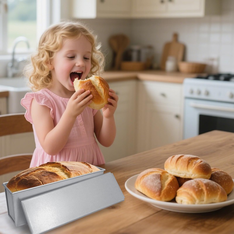 LECEHIVO 4 Pcs 2 lb Pullman Loaf Pan with Dough