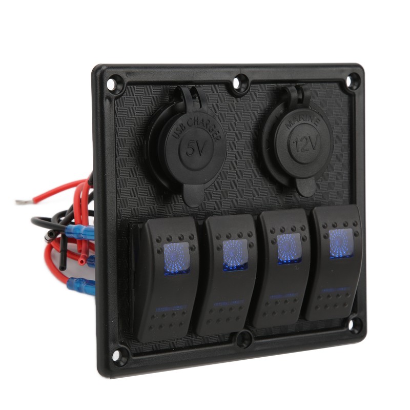 4 Gang Rocker Switch Panel LED Waterproof Dual USB Charging