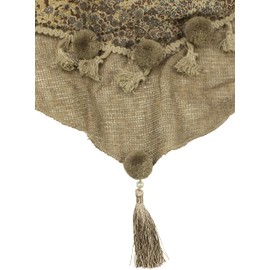 fashionchimp Women's Scarf with Decorative Tassels and Pattern Mix Embroidery Fringe Scarf Triangle Scarf, Pattern-beige