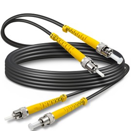 Yunsufiberpro 3ft / 1m Armored OD-5mm OS2 ST to ST Single Mode Fiber Cable, ST-ST Fiber Optic Patch Cord, Duplex 9/125um SMF Optical Jumper, Black