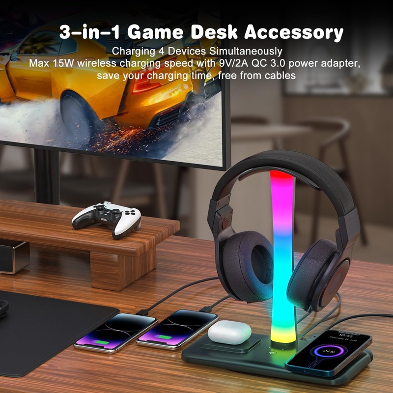 Jubor 3 in 1 RGB Gaming Headphone Stand, Headset Holder