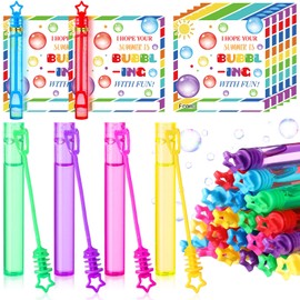 VercanMonth 24 End of Year Students Gift Bulk Mini Bubble Wands with Gift Cards, Graduation Bubble Set with Summer Tags and Ribbons for Classroom Prizes Party Supplies(Star)