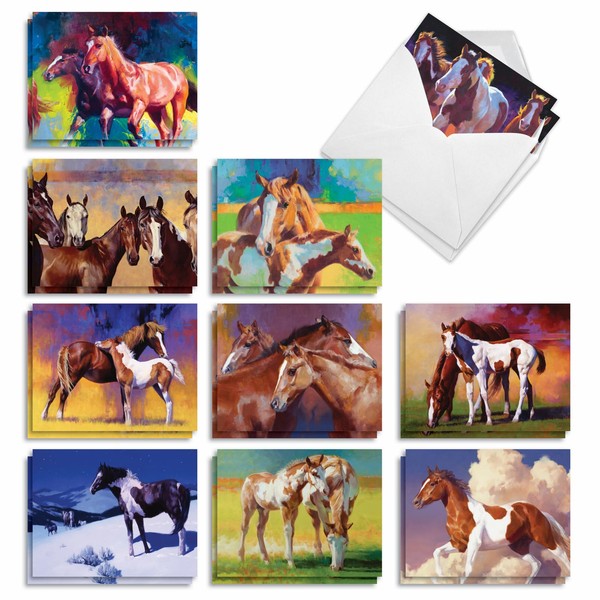 The Best Card Company - 20 Blank Note Cards with Envelopes (4 x 5.12 Inch) - All Occasion Animal Card Assortment (10 Designs, 2 Each) - Wild Horses AM2824OCB-B2x10