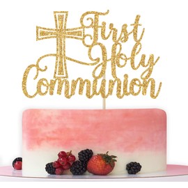 Bytorjar First Holy Communion Cake Topper, Spanish Baptism, First Communion Decoration, Wedding Christening Baby Shower 1st Birthday Party Decorations Gold Glitter