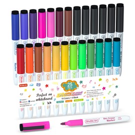 Shuttle Art Dry Erase Markers, 25 Pack 20 Colors Whiteboard Markers,Bundled with 5 Extra Black, Fine Tip Markers for Kids,Perfect for Writing on Dry-Erase Surfaces,School Office Supplies