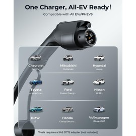 Fluxelle Level 1/2 EV Charger, Portable Electric Car Charger for J1772 EVs & Plug-in Hybrid Vehicles, 110V-240V 16Amp Adjustable Home/Outdoor Charging Stations, 21ft Cable, NEMA 6-20 & NEMA 5-15 Plug