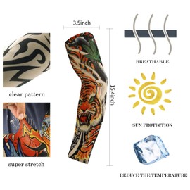 Tattoo Sleeves for Men,YARIEW 12Pcs Arm Sleeves Fake Tattoos Sleeves to Cover Arms Sun Protection Sleeves Tattoo Sleeve Covers Tattoo Cover Up Sleeve Temporary Tattoo Sleeves for Men and Women (Set 2)
